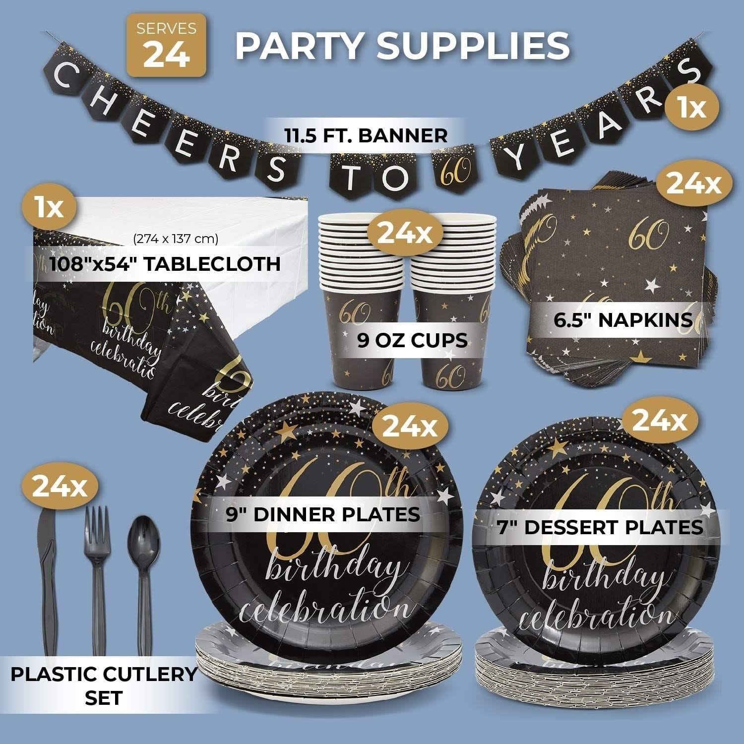 Serves 24 60th Birthday Party Supplies Decorations for Men Women - On ...