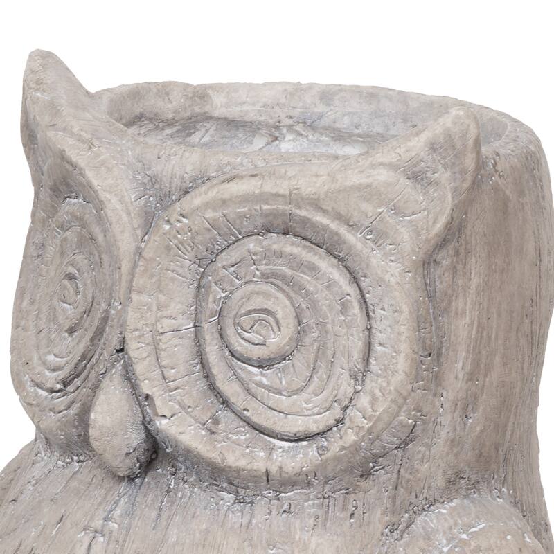 Antique Styled Raw Textured Polyresin Owl Head Planter, Gray