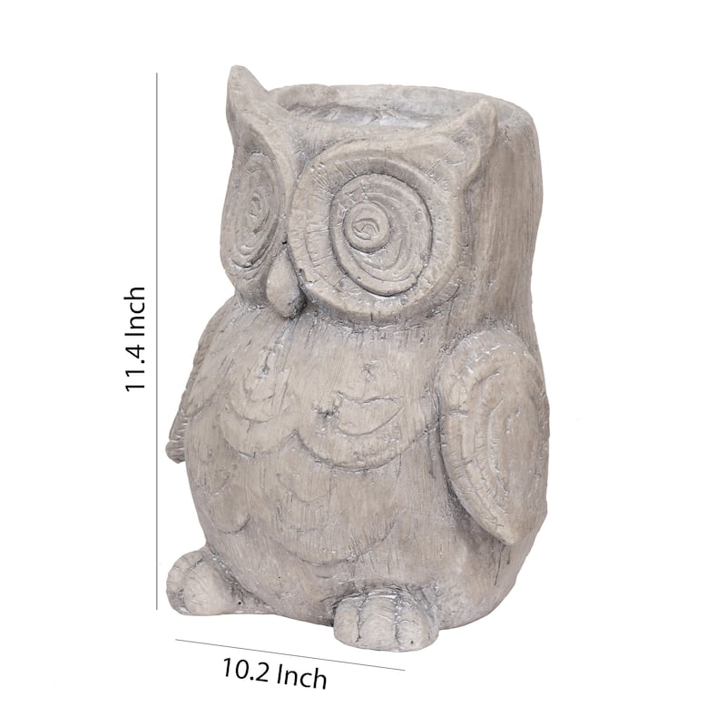Antique Styled Raw Textured Polyresin Owl Head Planter, Gray