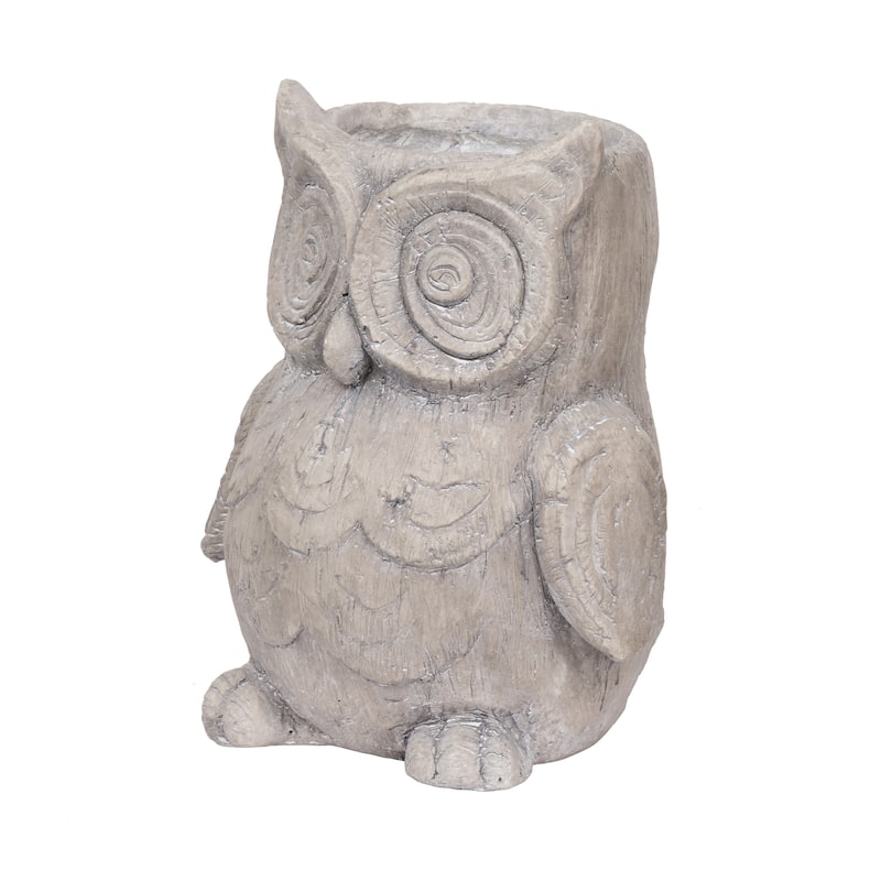 Antique Styled Raw Textured Polyresin Owl Head Planter, Gray