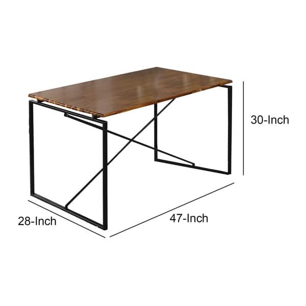 Rectangular Wooden Dining Table with X Shape Metal Base, Black and ...