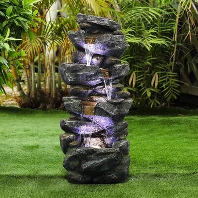 40" Rock Outdoor Water Fountain with LED Lights