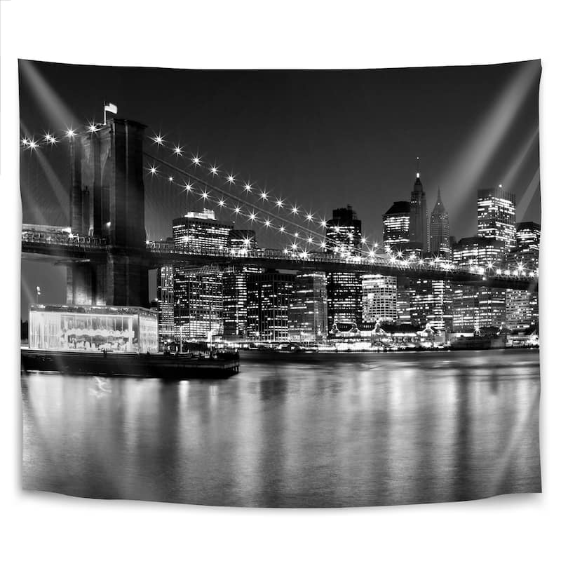 Night Skyline Manhattan Brooklyn Bridge Monochrome - Bed Bath & Beyond 