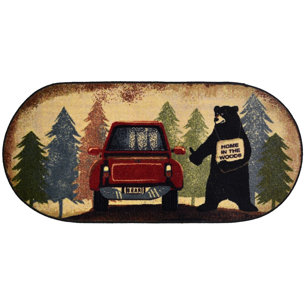 Cozy Cabin Hitchhiking Bear Accent Rug 20"x44" Oval - 1'8" x 3'8"