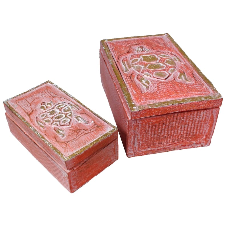 The Curated Nomad Bali Swimming Turtles 2-piece Wooden Box Set