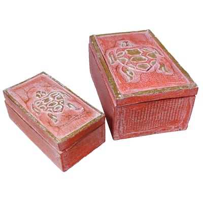 The Curated Nomad Bali Swimming Turtles 2-piece Wooden Box Set