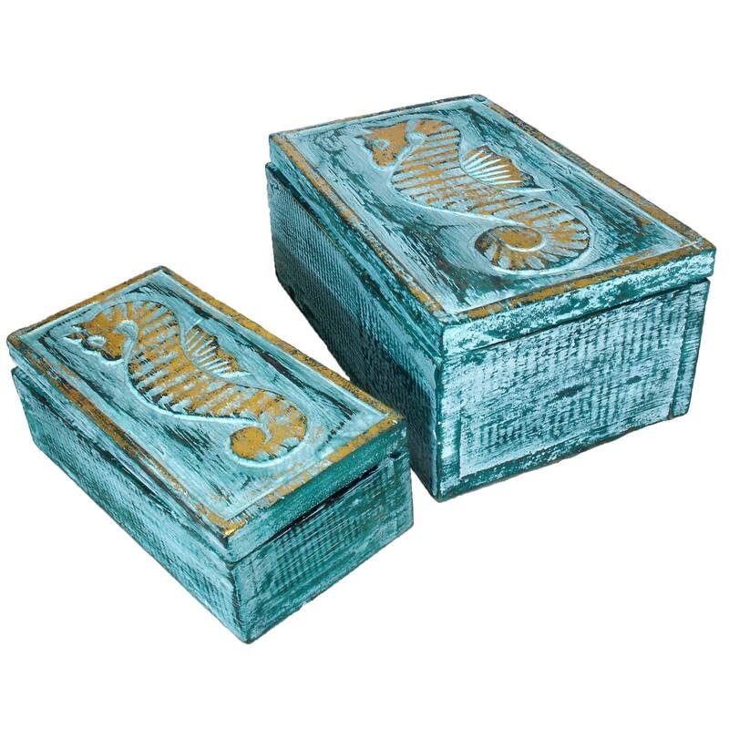 The Curated Nomad Bali Sweet Seahorses 2-piece Wooden Box Set