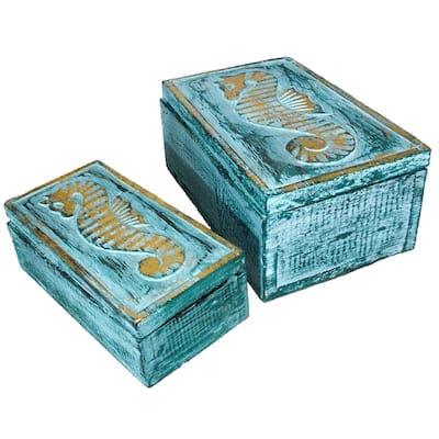 The Curated Nomad Bali Sweet Seahorses 2-piece Wooden Box Set