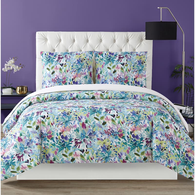 Christian Siriano NY Dahlia Watercolor Floral 3-piece Duvet Cover Set - Queen
