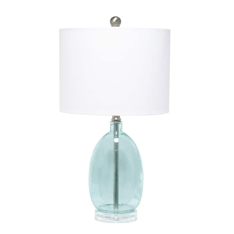 Lalia Home Oval Glass Table Lamp with White Drum Shade, Clear Blue