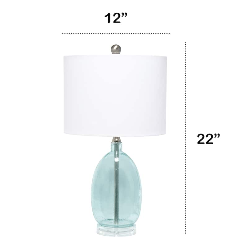 Lalia Home Oval Glass Table Lamp with White Drum Shade, Clear Blue