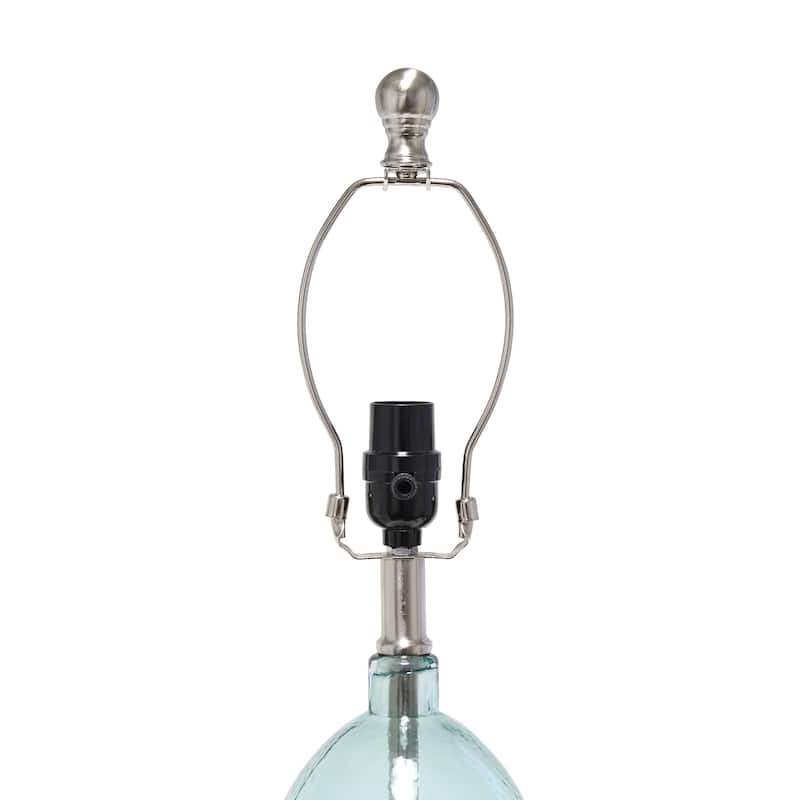 Lalia Home Oval Glass Table Lamp with White Drum Shade, Clear Blue