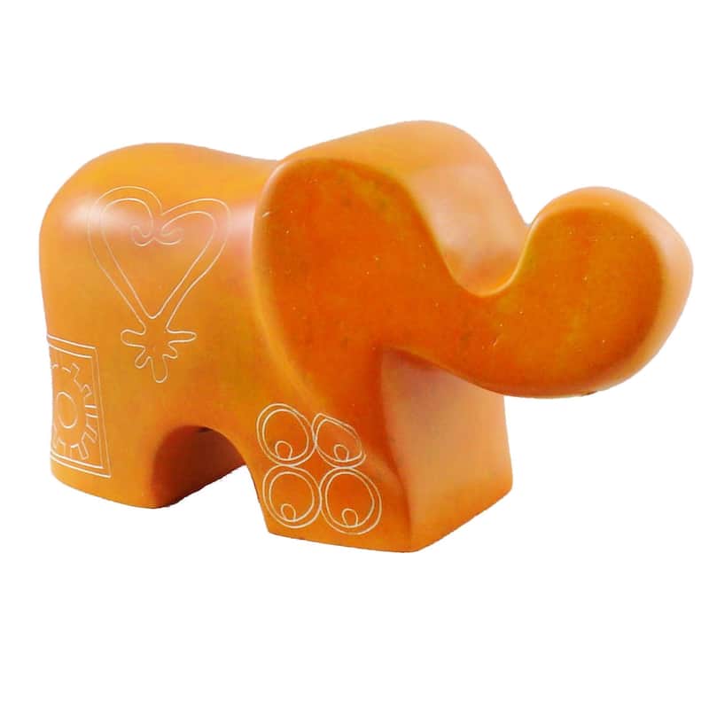 Handmade Soapstone Peace Willow Elephant Statue - Orange