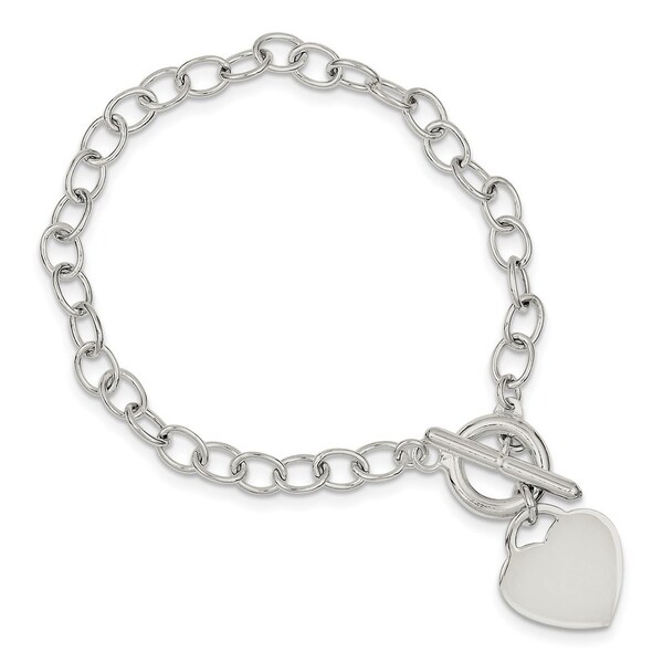 Solid 925 Sterling Silver Polished Heart Bangle 13mm