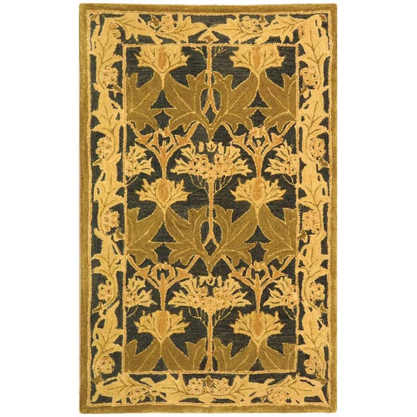 Handmade Mahal Navy/ Sage Wool Rug (3 x 5)
