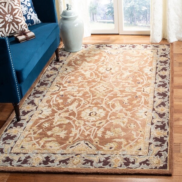 Safavieh Handmade Anatolia Oriental Traditional Hand-spun Brown Gold/ Plum Wool Rug - 6' x 9'