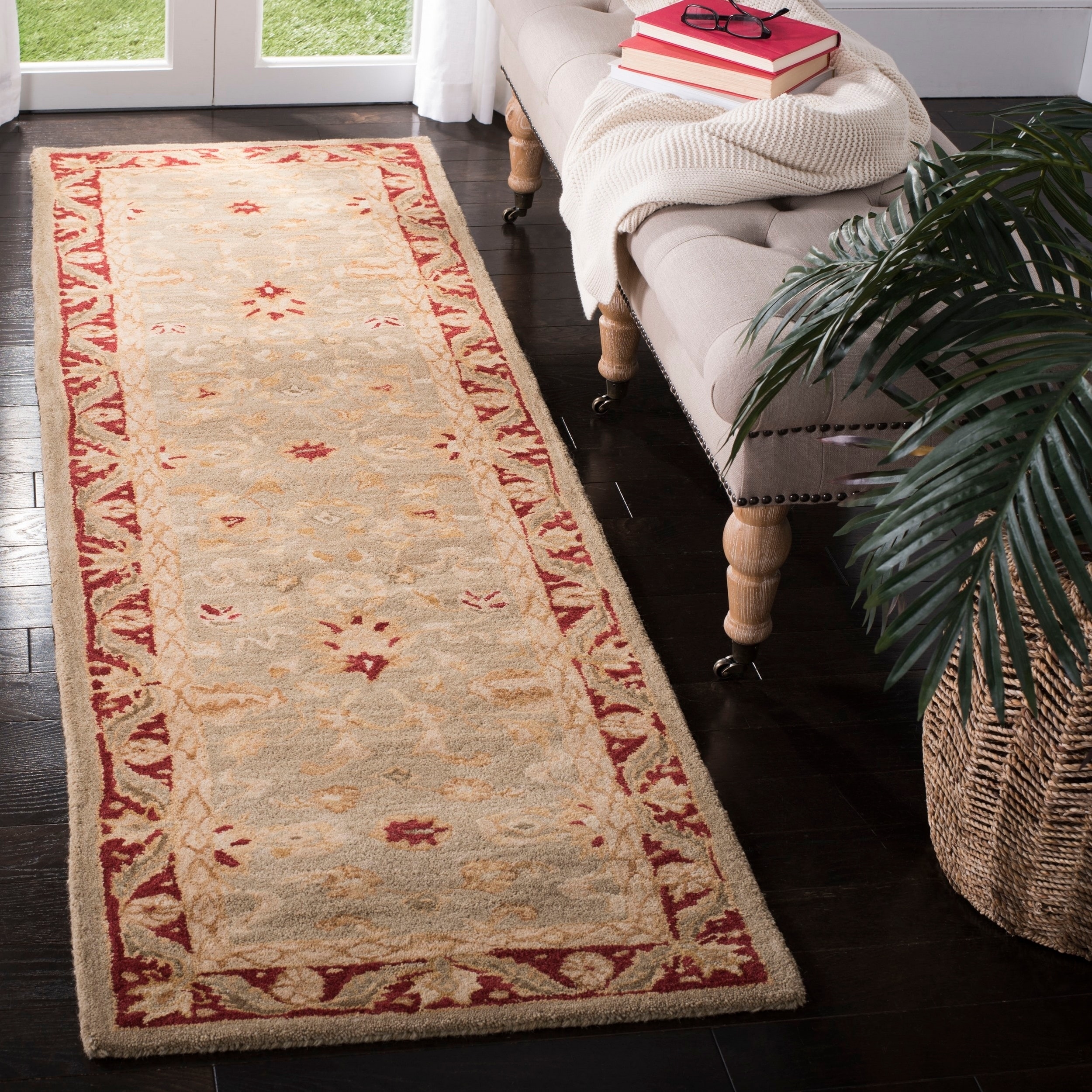 Handmade Kashan Green/ Red Wool Runner (23 X 8)