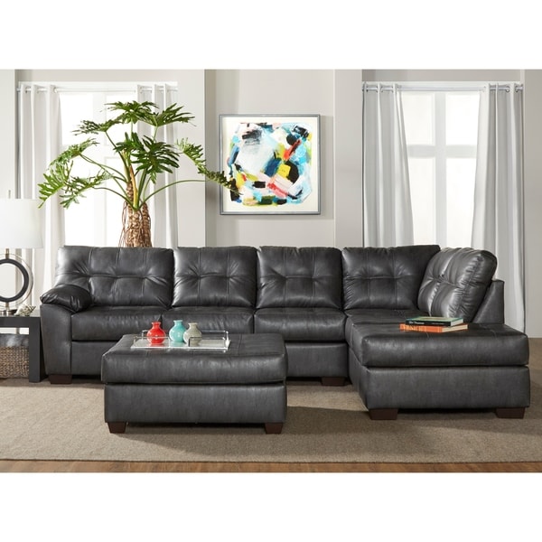 Shop Chania Faux Leather Tufted Sectional Sofa with Ottoman in San Marino Cinder - On Sale ...