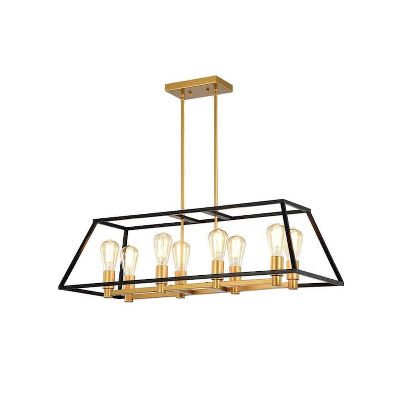 Jerry Matte Black+Gold 8-Light Linear Kitchen Island Chandelier