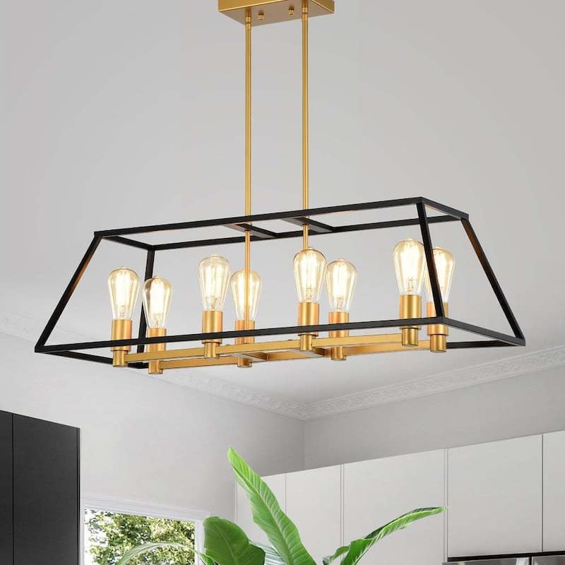 Jerry Matte Black+Gold 8-Light Linear Kitchen Island Chandelier