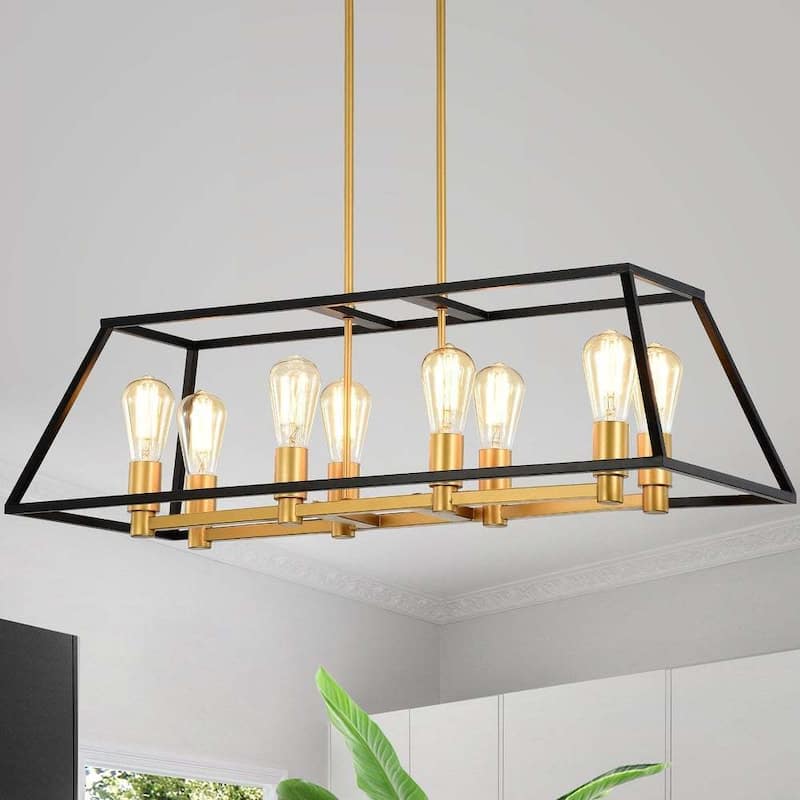 Jerry Matte Black+Gold 8-Light Linear Kitchen Island Chandelier