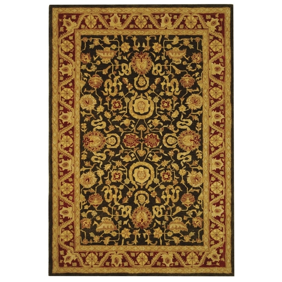 Handmade Kashan Charcoal/ Red Wool Rug (5 X 8)