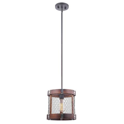 RUSTIC WOOD IN BURNT BROWN COLOR AND IRON NET1-LIGHT PENDANT/ NO LIGHT BULB 9 7/8" W x 9 1/2" H