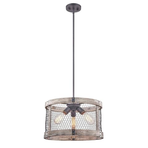 RUSTIC WOOD IN WHITE WASH COLOR 3-LIGHT PENDANT/ NO BULBS 17 3/4" W x 10 1/2" H - White Wash