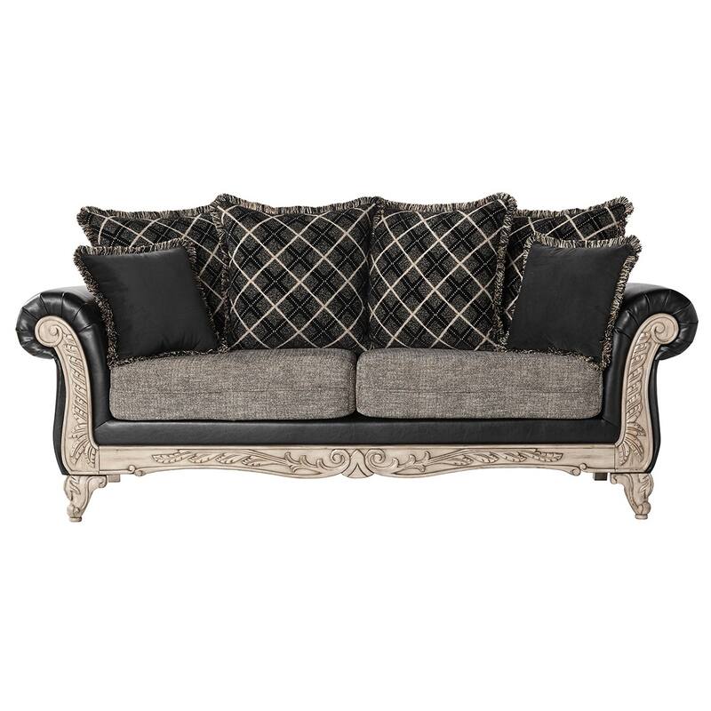 Roundhill Furniture San Marino 2-Tone Fabric Wooden Frame Sofa in Ebony