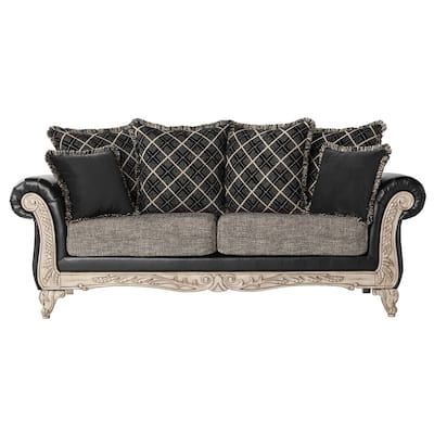 Roundhill Furniture San Marino 2-Tone Fabric Wooden Frame Sofa in Ebony
