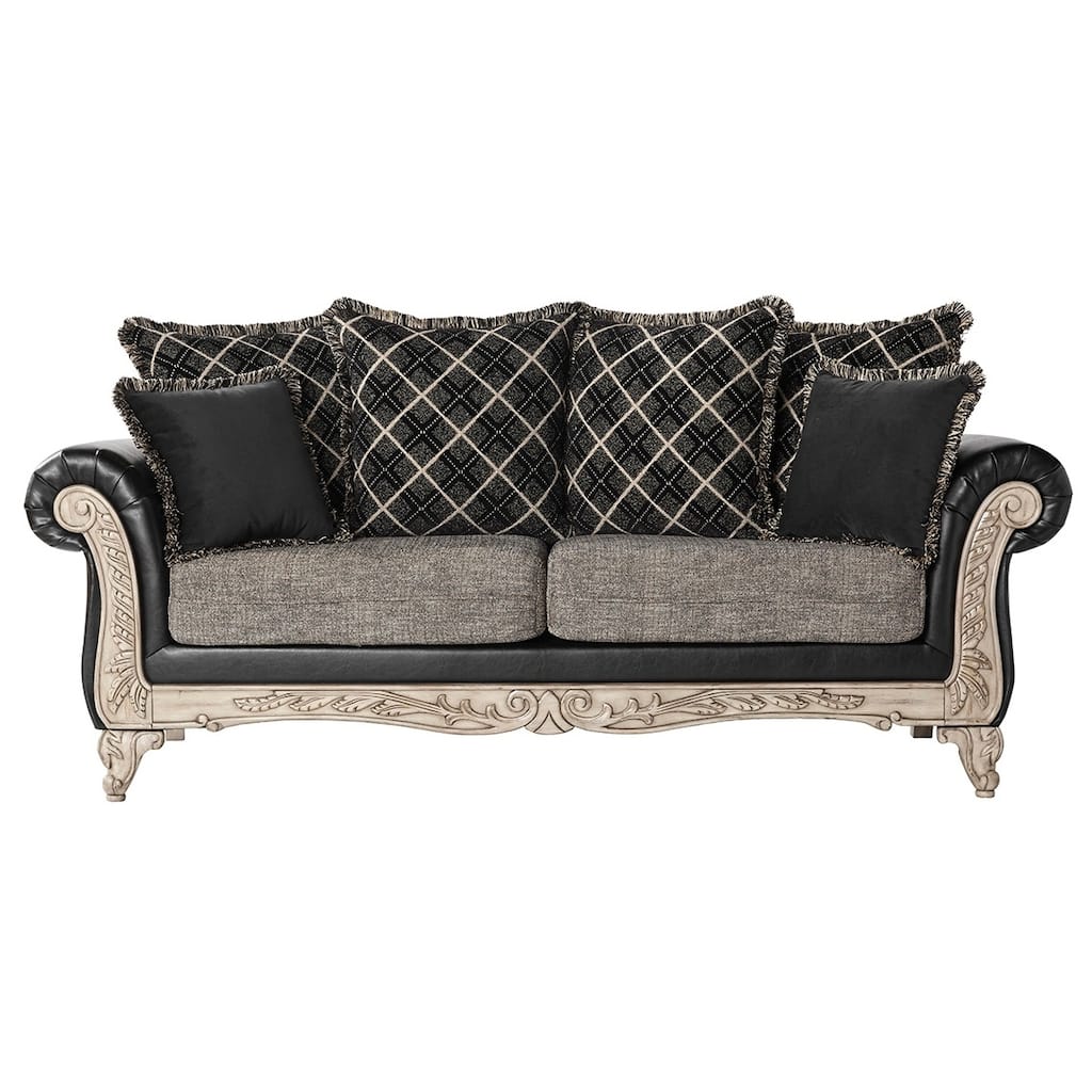 Roundhill Furniture San Marino 2-Tone Fabric Wooden Frame Sofa in Ebony