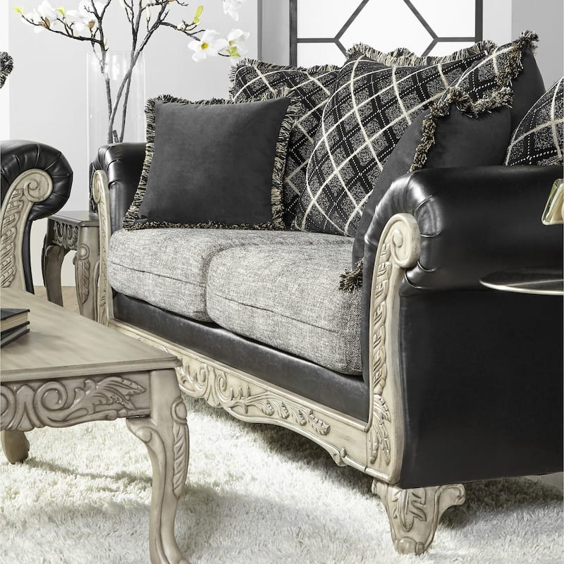 Roundhill Furniture San Marino 2-Tone Fabric Wooden Frame Sofa in Ebony