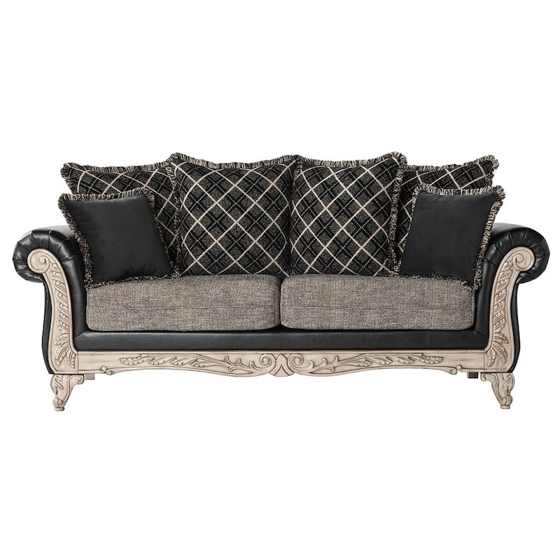 Roundhill Furniture San Marino 2-Tone Fabric Wooden Frame Sofa in Ebony