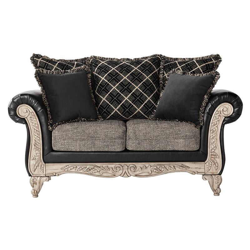 Roundhill Furniture San Marino 2-Tone Fabric Wooden Frame Loveseat in Ebony