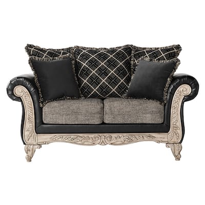 Roundhill Furniture San Marino 2-Tone Fabric Wooden Frame Loveseat in Ebony