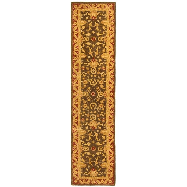 Safavieh Handmade Anatolia Oriental Kashan Charcoal/ Red Hand-spun Wool Runner Rug - 2'3 x 10'