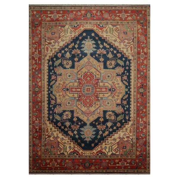 Shop Heriz Hand Knotted Blue Wheat Wool Persian Oriental Area Rug