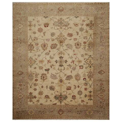 Oushak Hand Knotted Ivory,Taupe Wool Persian Oriental Area Rug (9x12) - 09' 02'' x 11' 09''