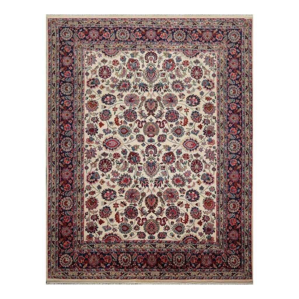 Hand Knotted Ivory,Navy Wool Persian Oriental Area Rug (8x10) - 07' 09'' x 09' 10''
