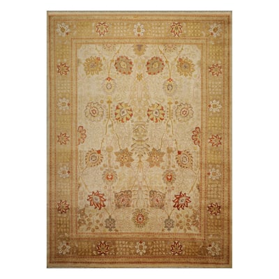Peshawar Hand Knotted Beige,Brown Wool Persian Oriental Area Rug (9x12) - 09' 00'' x 12' 03''
