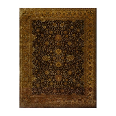 Sarouk Hand Knotted 300 KPSI Chocolate,Gold Wool Persian Oriental Area Rug (9x12) - 08' 08'' x 11' 04''