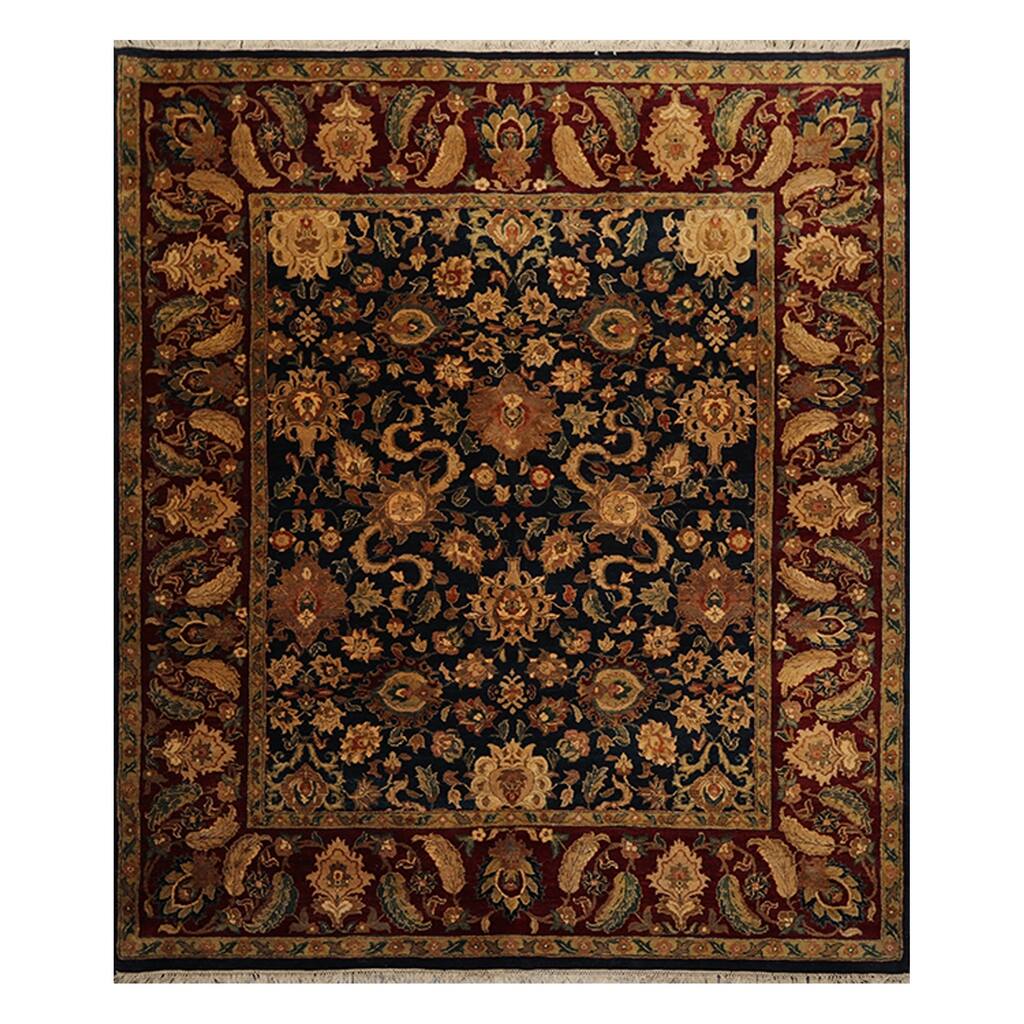 Hand Knotted Agra Navy,Burgundy Wool Persian Oriental Area Rug (8x10) - 08' 01'' x 09' 06''
