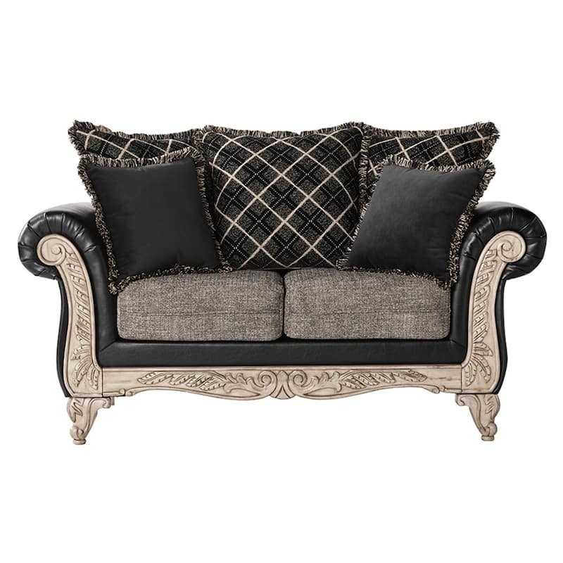 Roundhill Furniture San Marino Two-tone Fabric Wooden Sofa and Loveseat Set