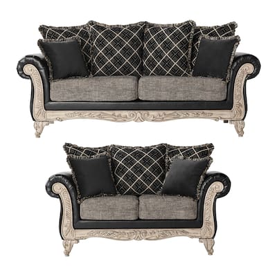 Roundhill Furniture San Marino Two-tone Fabric Wooden Sofa and Loveseat Set