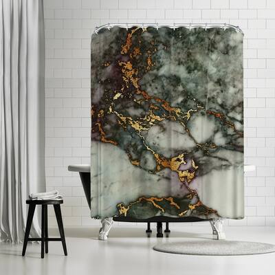 Americanflat 71" x 74" Shower Curtain, Luxury Green And Gold Glitter Gem Agate And Marble Texture Square by Grab My Art
