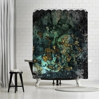 Americanflat 71" x 74" Shower Curtain, Luxury Dark Malachite Gold Gem Agate And Marble Texture by Grab My Art