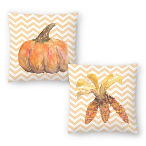 Chevron Pumpkin Autumn Print and Chevron Corn Autumn Print - Set of 2 Decorative Pillows