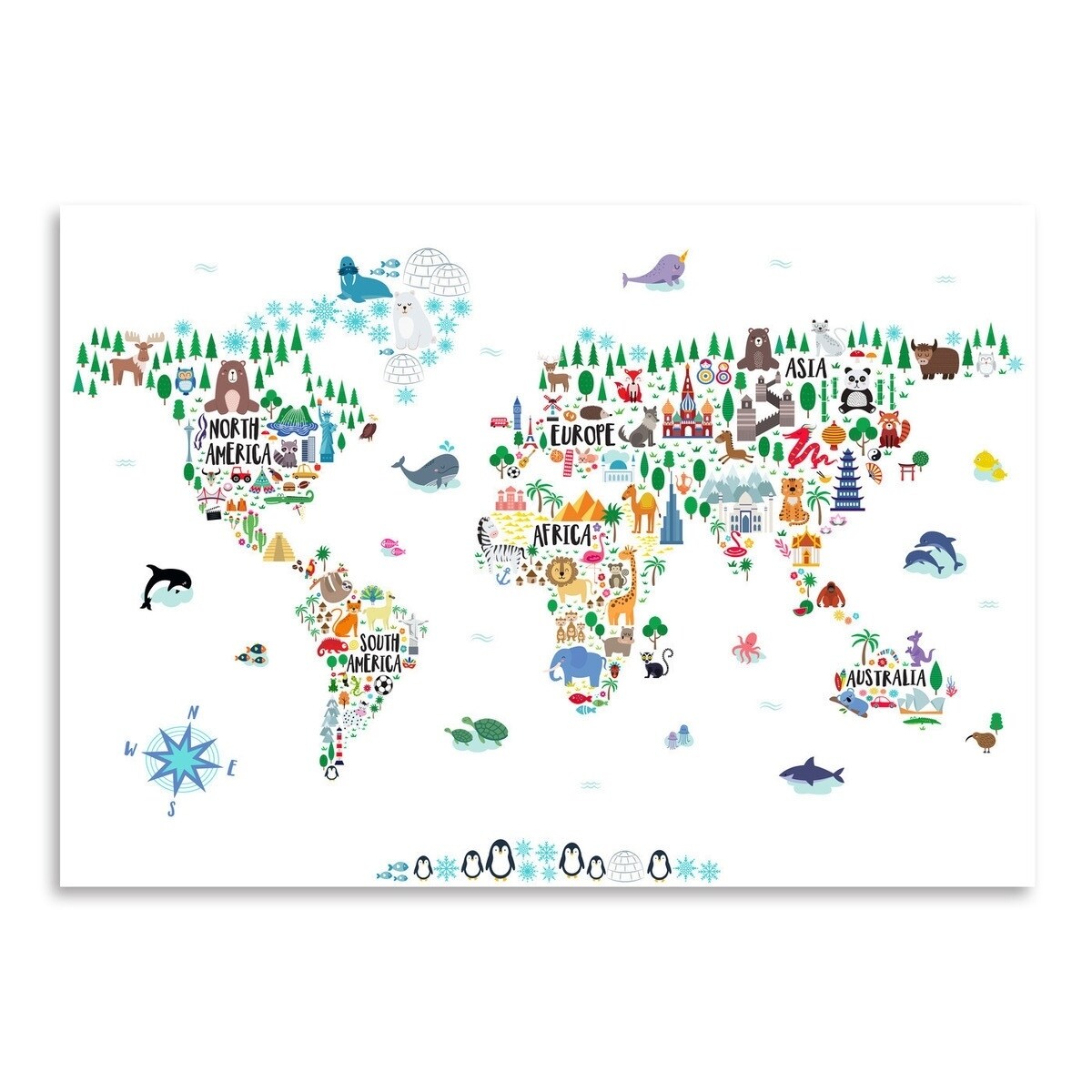 Animal World Map Poster Art Print