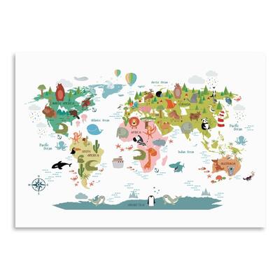 Animals World Map Poster Art Print