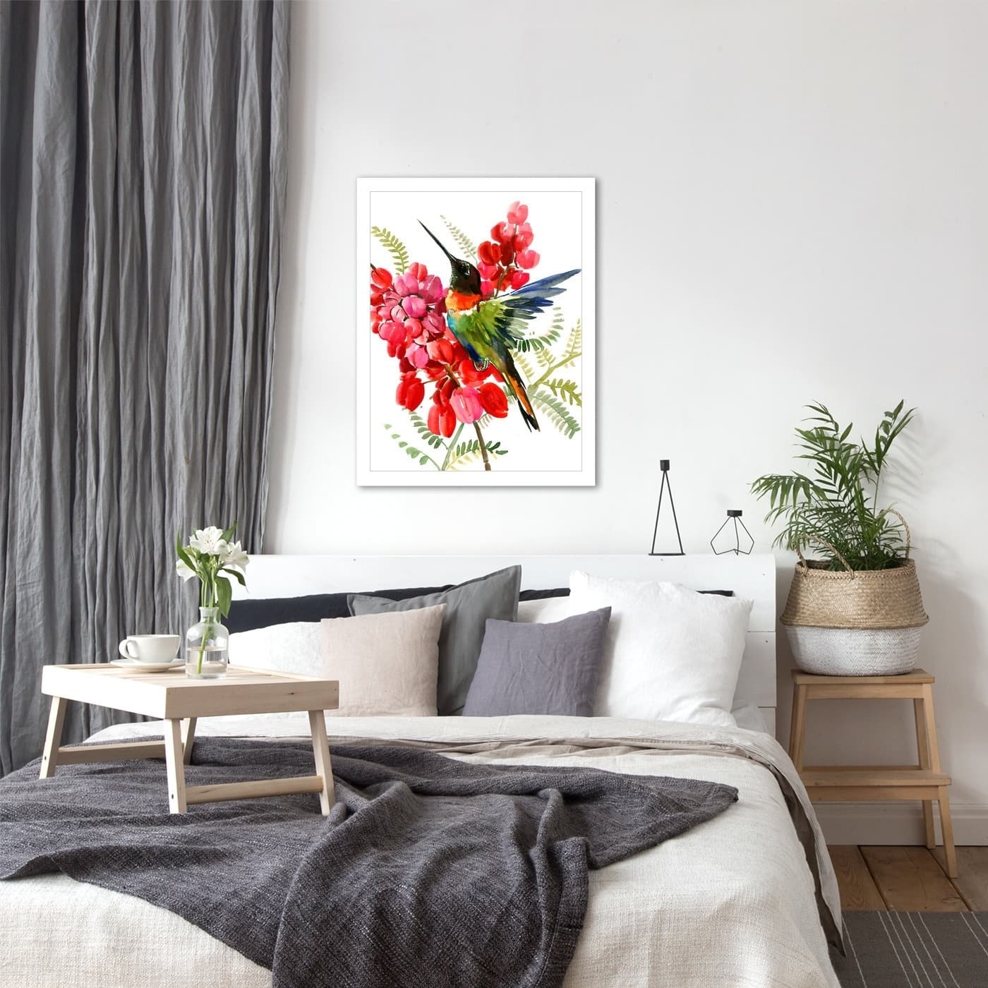 Hummingbird And Coral Pink Red Tropical Flowers- Framed Print Wall Art ...
